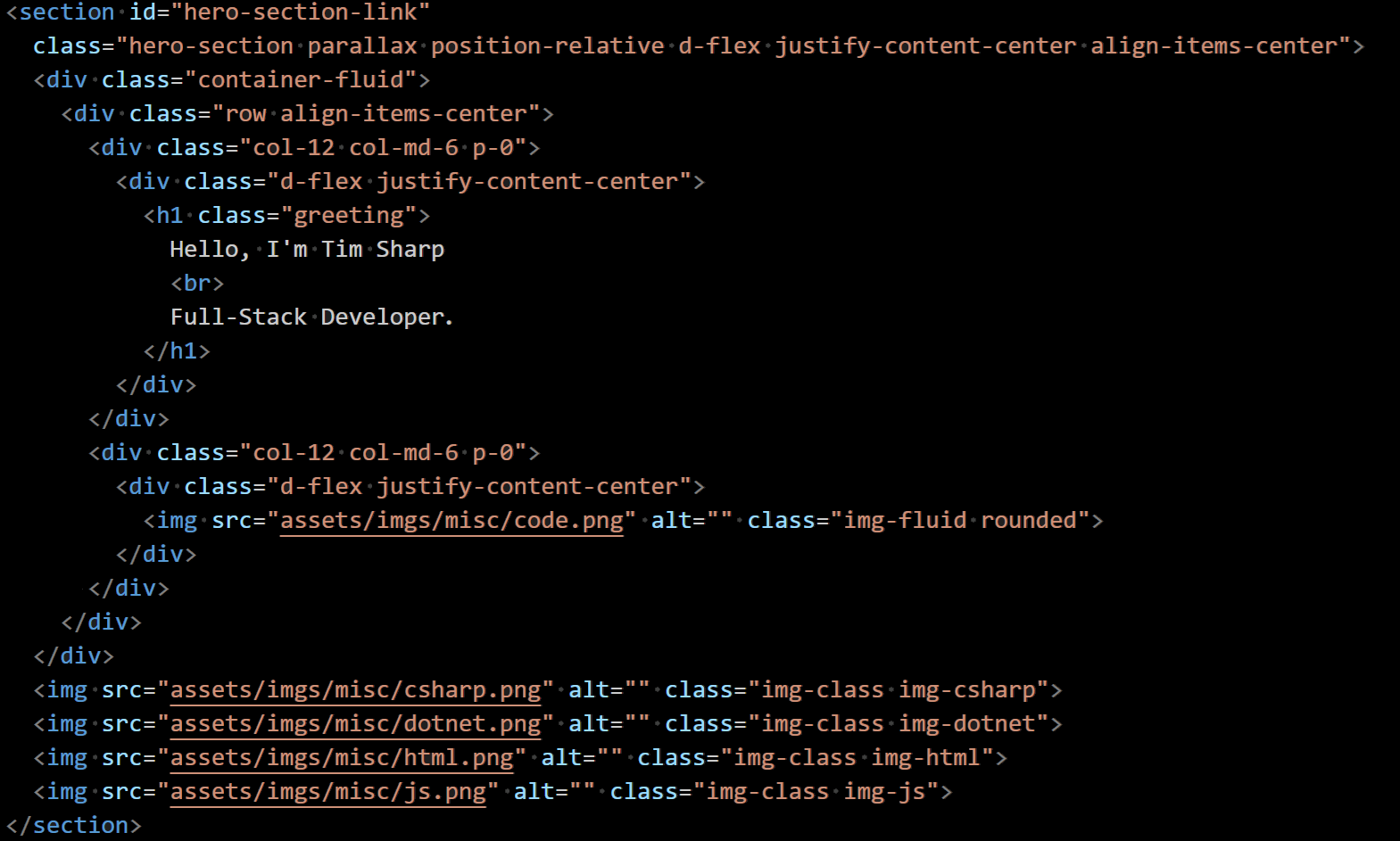 Image of HTML code for this section of the webpage.