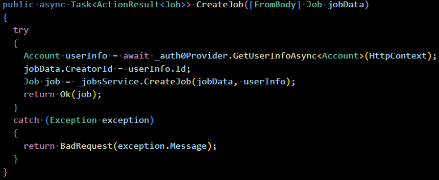 An image of some dot net code flying across the screen from right to left.